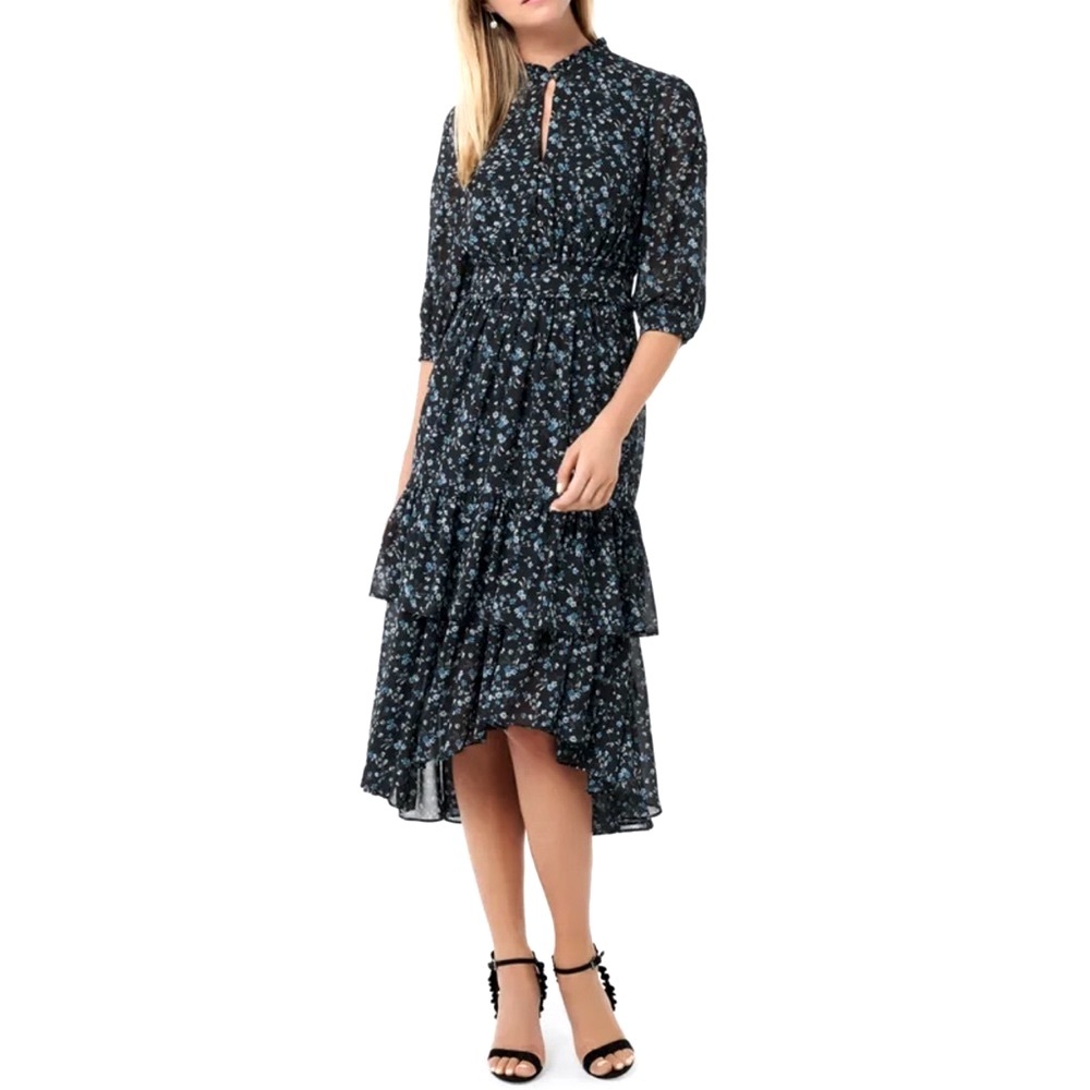 Ever New Atlanta Floral Black and Blue Midi Dress